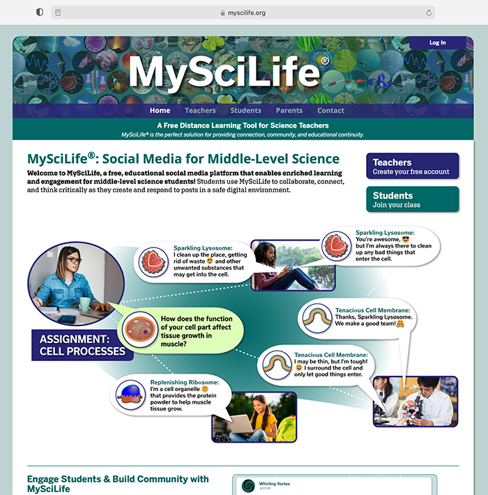 Home screen of MySciLife.org.